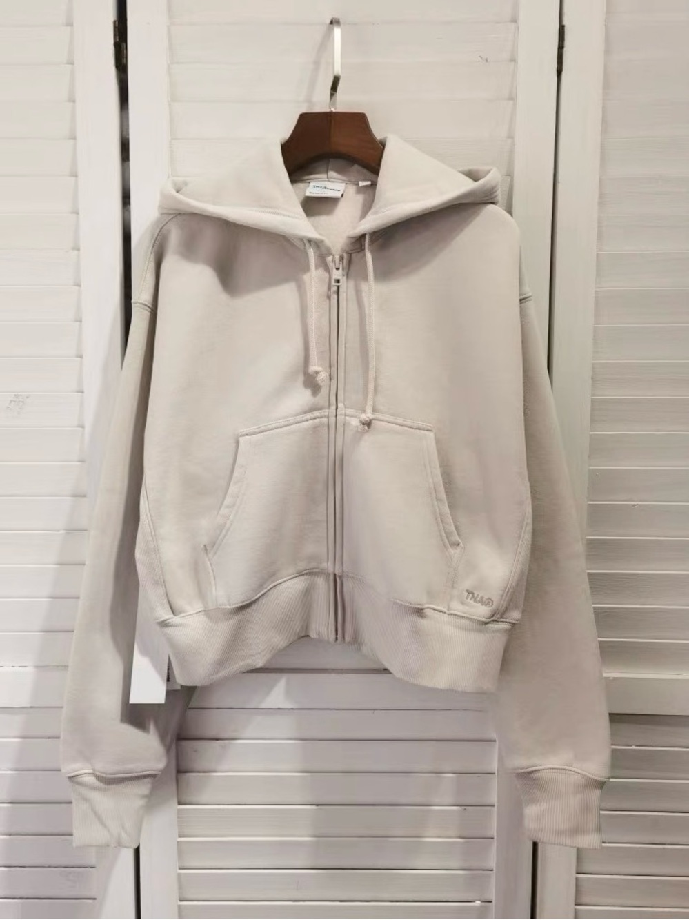 Aritzia TNA Sweatfleece Cozy Fleece Boyfriend Fit Hoodie in Light Beige/Cream